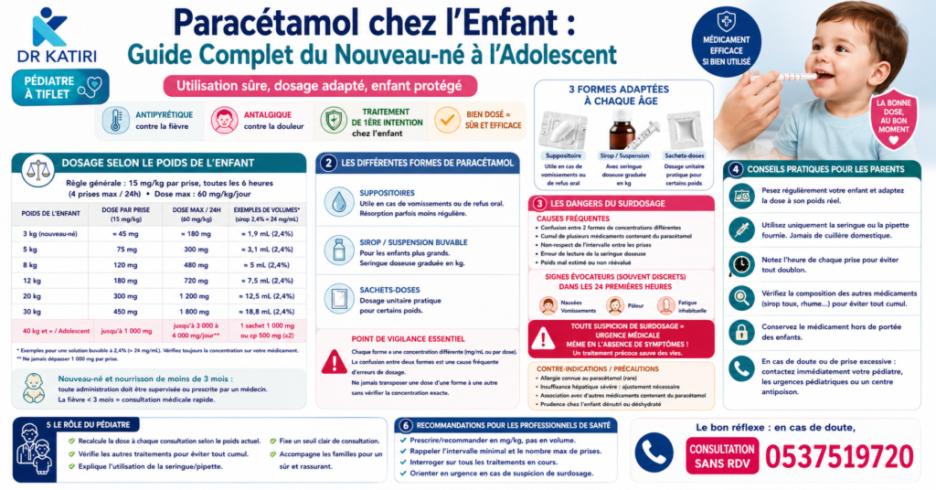 Doli pédiatrique et paracétamol administrés au nourrisson à l'aide d'une seringue graduée